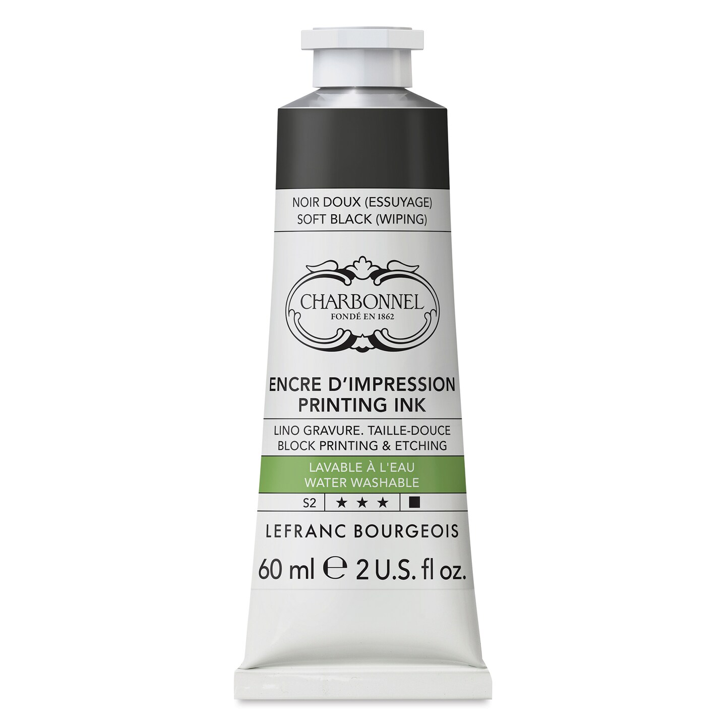 Charbonnel Water Washable Printing Ink - Soft Black, 60 ml