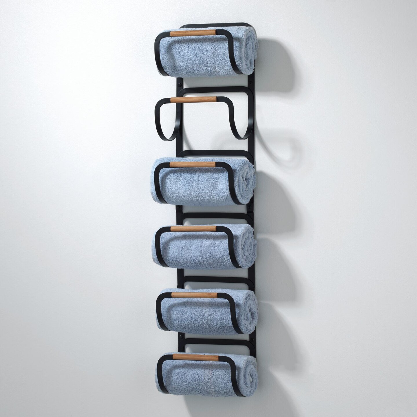 mDesign Metal/Wood Wall Mounted 6-Tier Bathroom Towel Rack