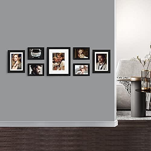5x7 Picture Frame Black Wood Pattern Set of 4 with Tempered Glass,Display Pictures 4x6 with Mat or 5x7 Without Mat, Horizontal and Vertical Formats for Wall and Table Mounting