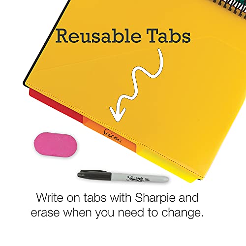 24 Pocket Spiral Project Organizer - Includes 12 Dividers, Customizable Front Cover, Erasable Write-On Tabs in Assorted Colors, and Plastic Folders with Pockets