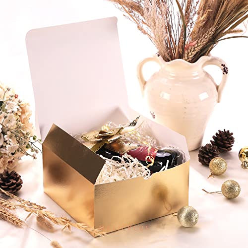 10 Gold Gift Boxes 8x8x4 Inches Premium Gift Boxes Paper Gift Boxes with Lids, Bridesmaid Proposal Boxes, Boxes for Gifts Grass Texture Gold