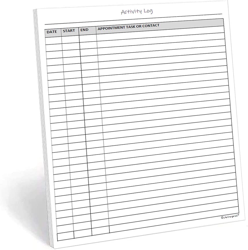 Activity Log Notepad, 50 Page Planner Pad to List a Task, Action or Contact. A Versatile Work Tool to Track Time &#x26; Organize Office Productivity. 8.5 X 11, A4 Sheets.