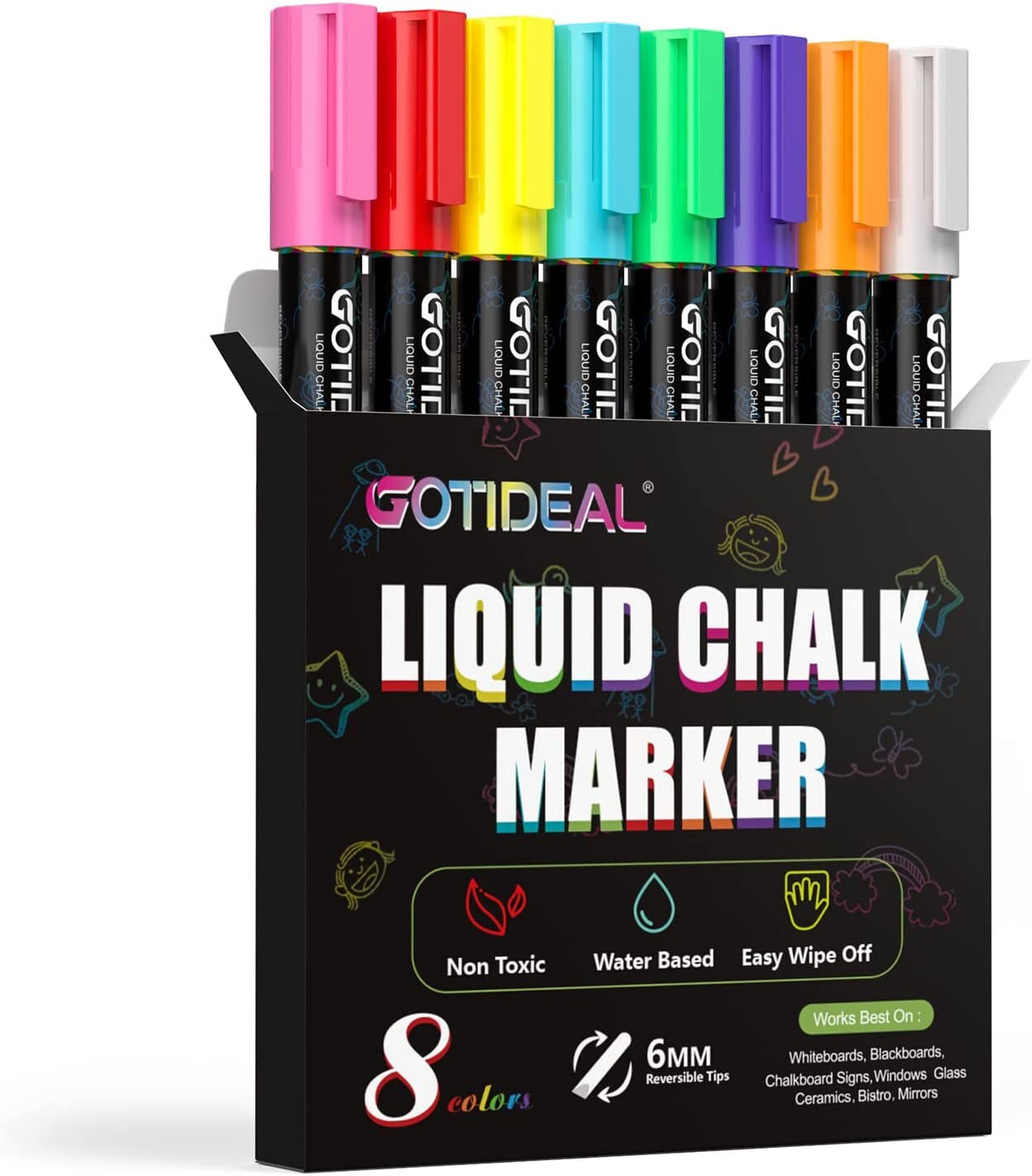 Liquid Chalk Markers, Fine Tip 8 Colors Washable Window Chalkboard Glass  Pens, Paint and Drawing for Car, Blackboard, & Bistro,Kids and Adults