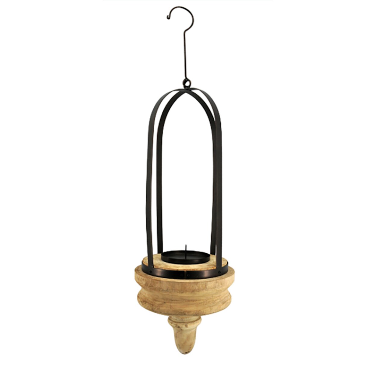 TX USA Corporation Chunky Metal Arched Frame Hanging Lantern with Wooden Base