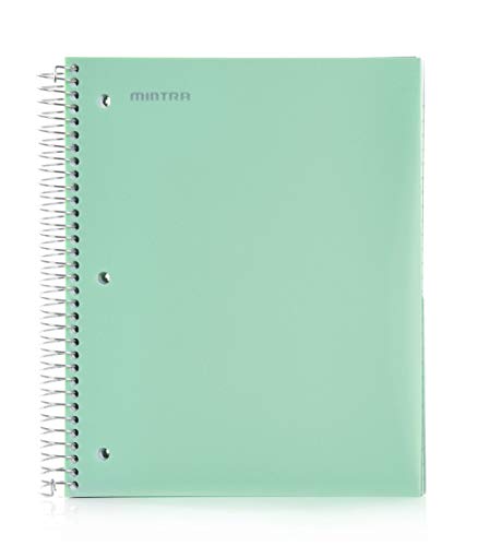 Office Durable Spiral Notebooks, 5 Subject, (Sage Green, Wide Ruled 1pk), 200 Sheets, 5 Poly Pockets, Moisture Resistant Cover, School, Office, Business, Professional