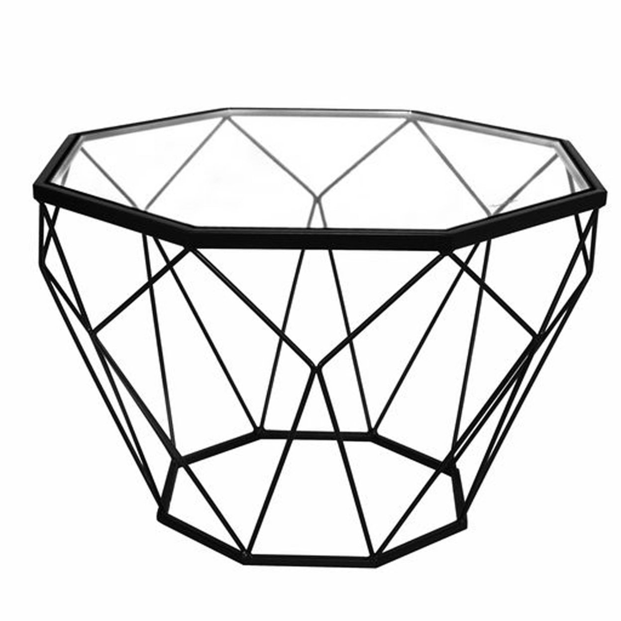 Leisuremod Malibu Modern Octagon Glass Top Coffee Table With Chrome Base - Black