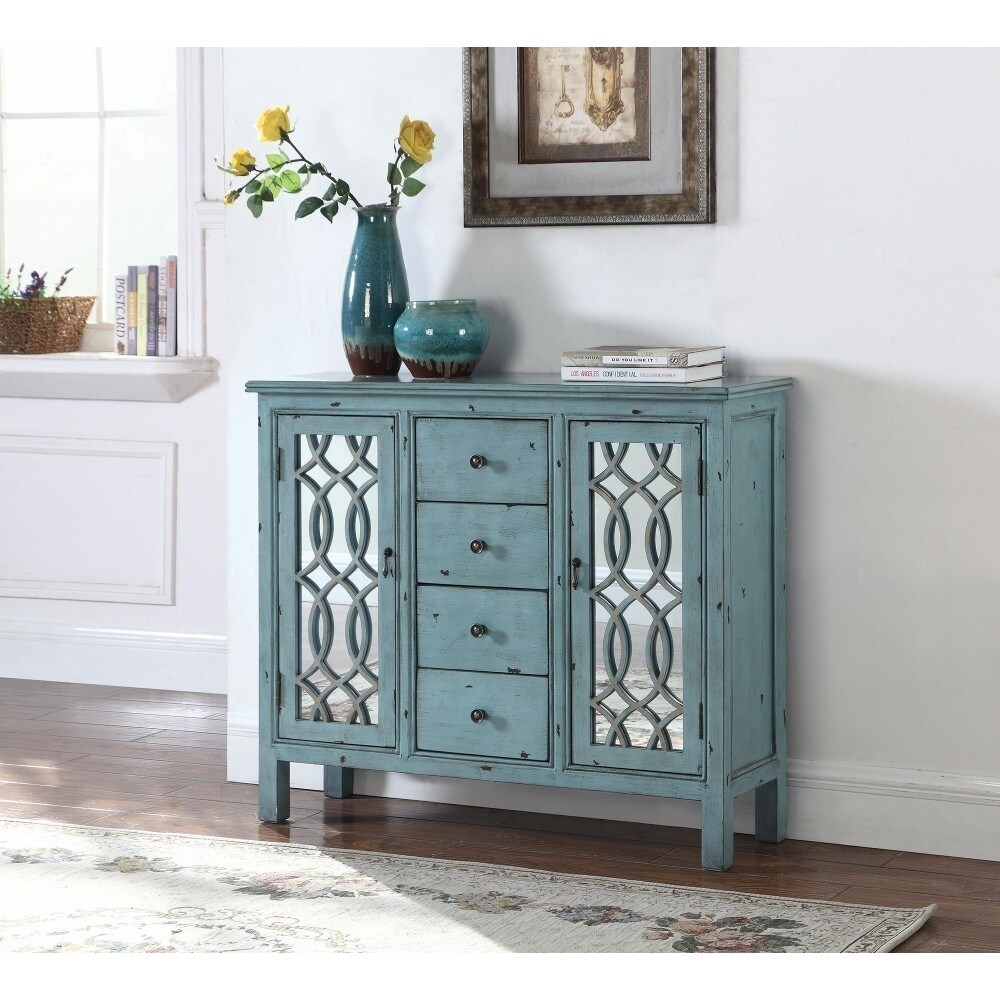 Coaster Traditional Wooden  Accent Cabinet,  Blue- Saltoro Sherpi