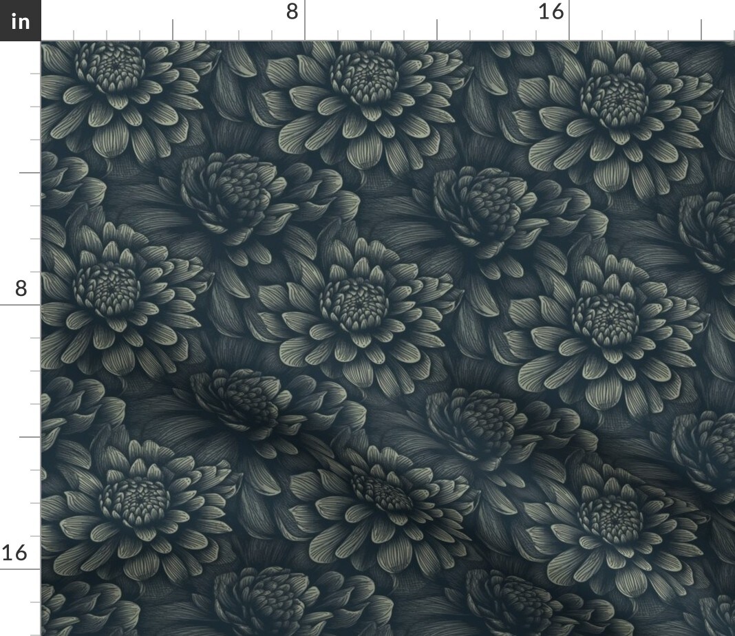 Moody Flowers Dark Botanical Romantic Modern Gothic Blue Floral Custom Printed Fabric by Spoonflower Various Fabrics by the Yard or Fat Quarter