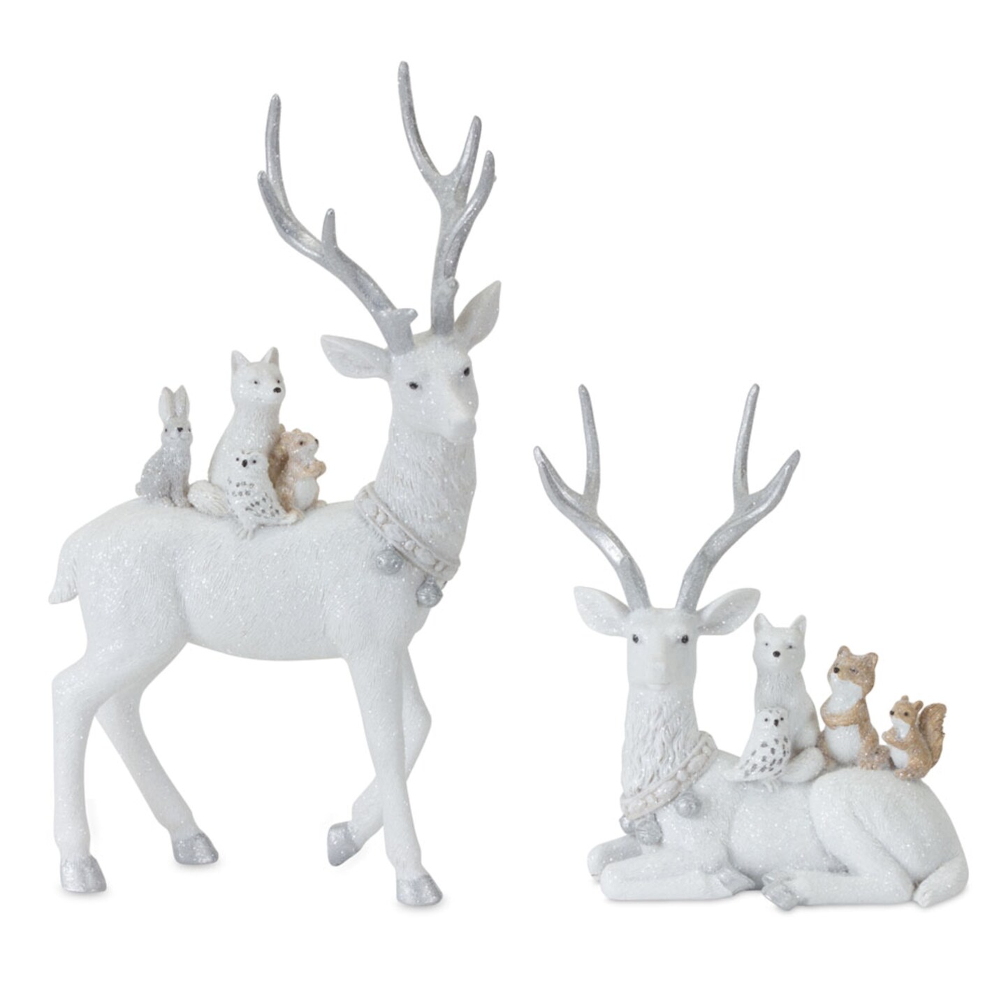 Contemporary Home Living Set of 2 White Deer with Animals Christmas 6