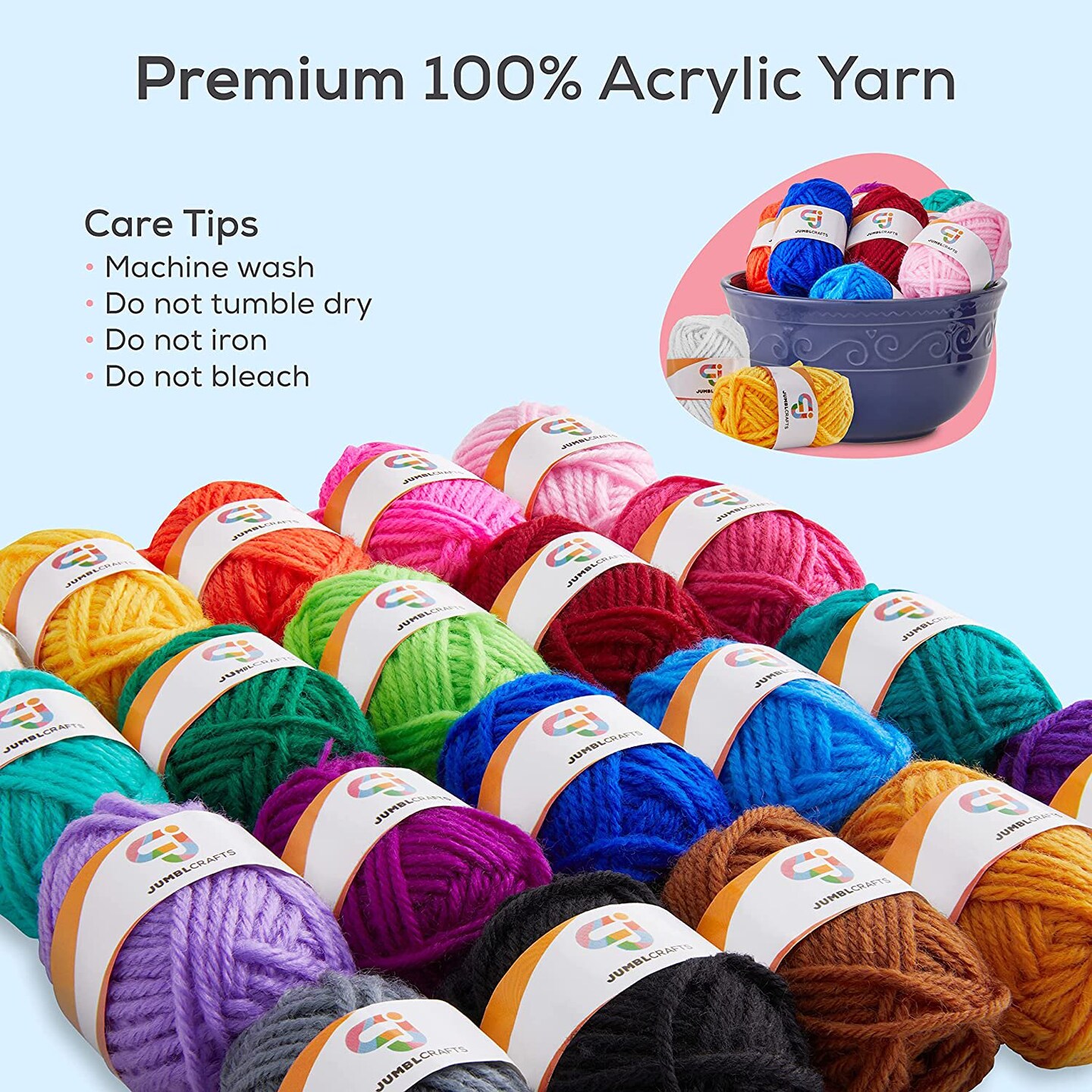 JumblCrafts Acrylic Yarn for Crocheting, 20 Crochet Yarn for Crafts - Multi