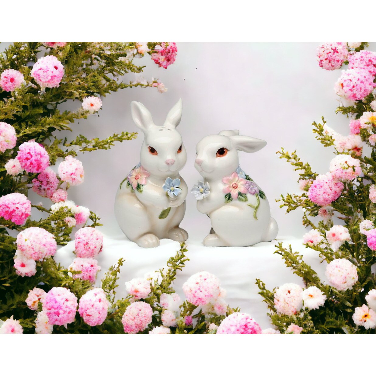 kevinsgiftshoppe Easter Rabbits Holding Flowers Salt and Pepper Shakers Home Decor   Kitchen Decor Spring Decor Easter Decor