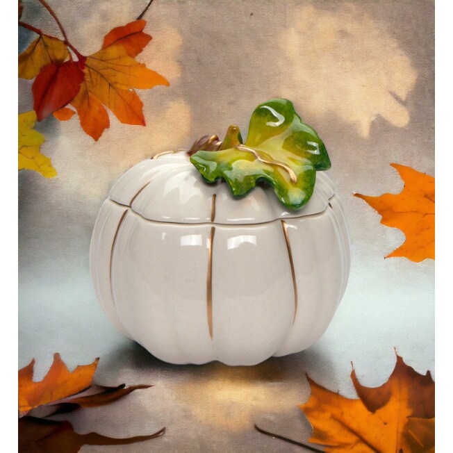 kevinsgiftshoppe Ceramic White Pumpkin Candy Box - Small Size Home Decor   Kitchen Decor Fall Decor Thanksgiving Decor