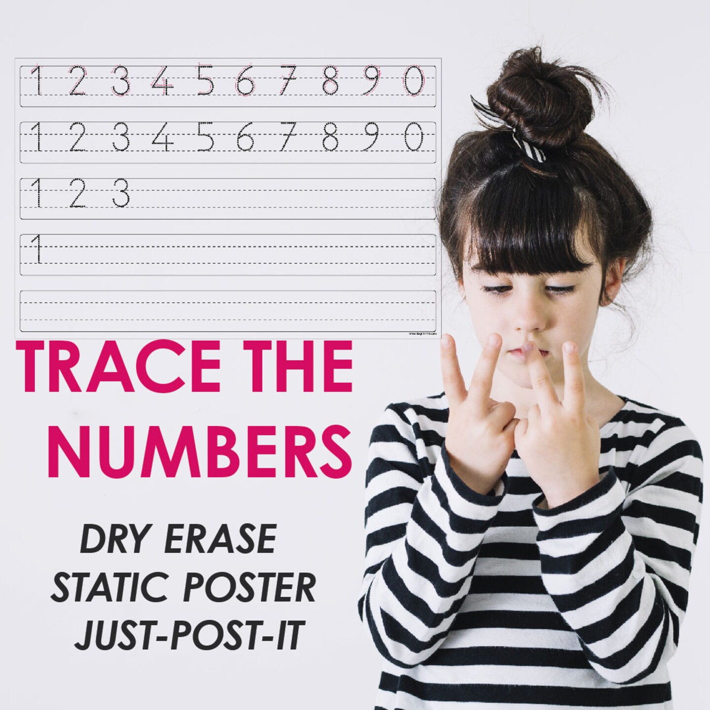 Static Holding Trace the Numbers for Pre-Schoolers , Dry Erase Decal , Kids Room Wallpaper , Educational Wall Art (No Glue - No Tape)