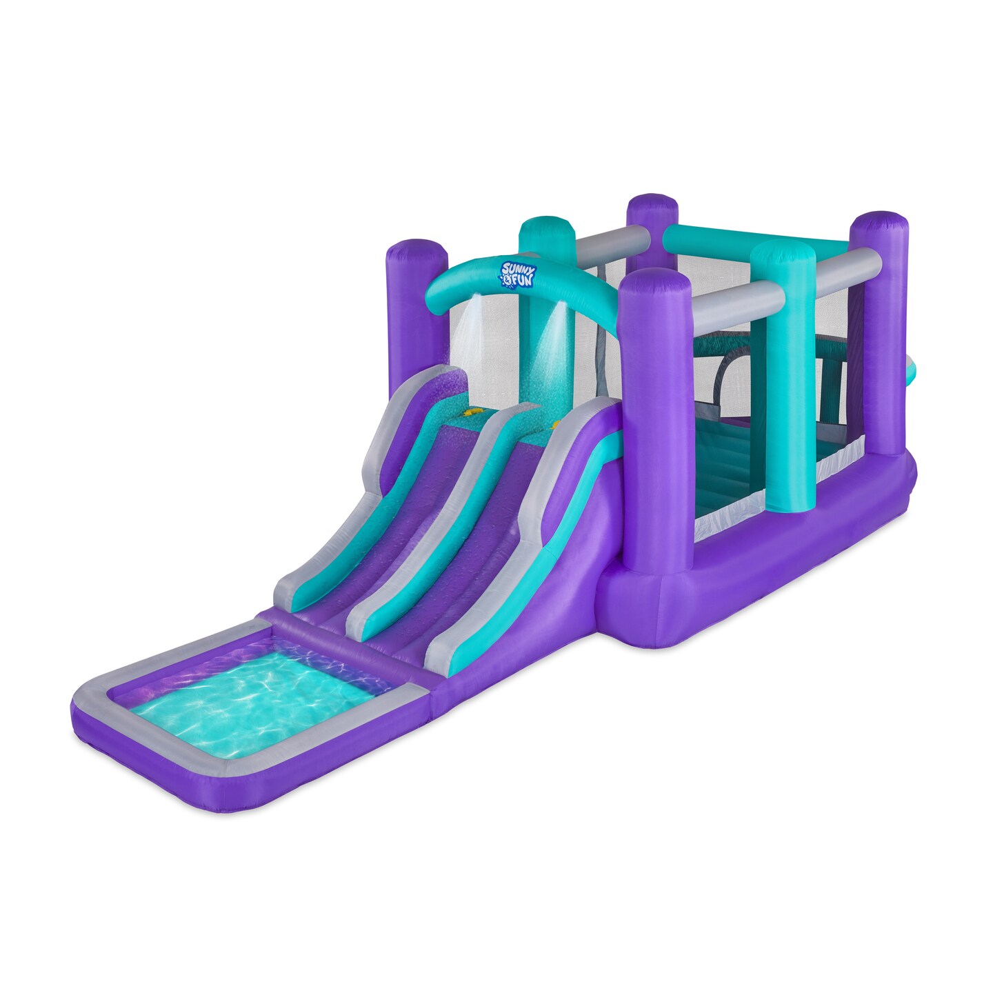 Sunny & Fun Inflatable Water Slide, Kids Pool with Slide & Bounce House with Air Pump & Case