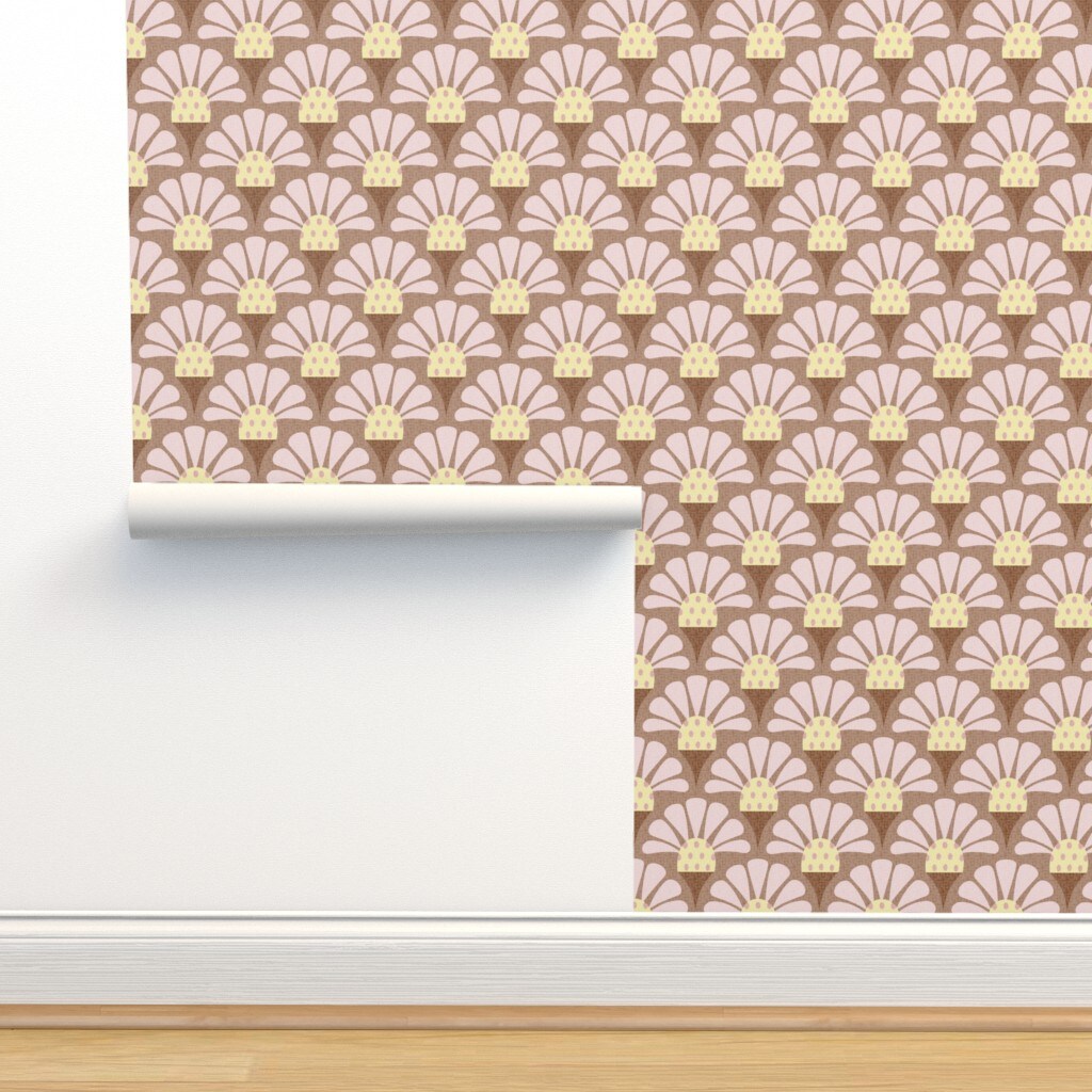 Retro Floral Pink Brown Yellow Coneflower Medium Scale Custom Pre-pasted Wallpaper by Spoonflower Pre-Pasted Wallpaper 2FT Wide