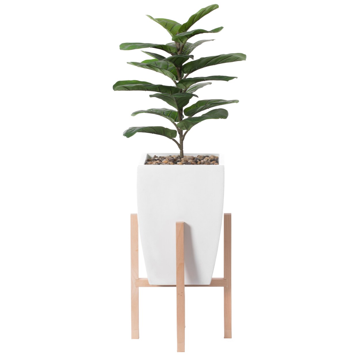 Square Indoor Planter With Wooden Stand Fiberglass 11.25&#x22; Pot Modern Design