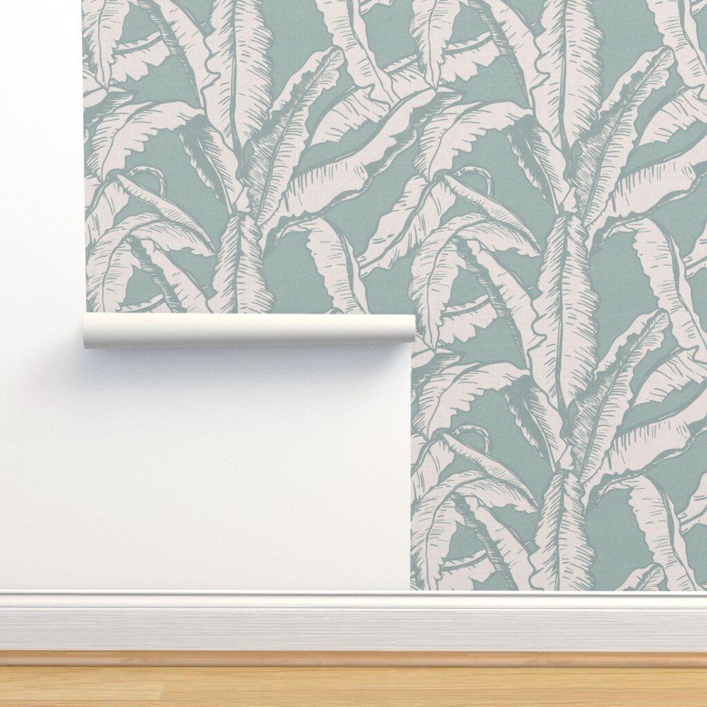 Sage Green Minimal Tropical Flora Banana Leaf Rainforest Summer Island Custom Removable Wallpaper by Spoonflower Peel & Stick Wallpaper 2FT Wide
