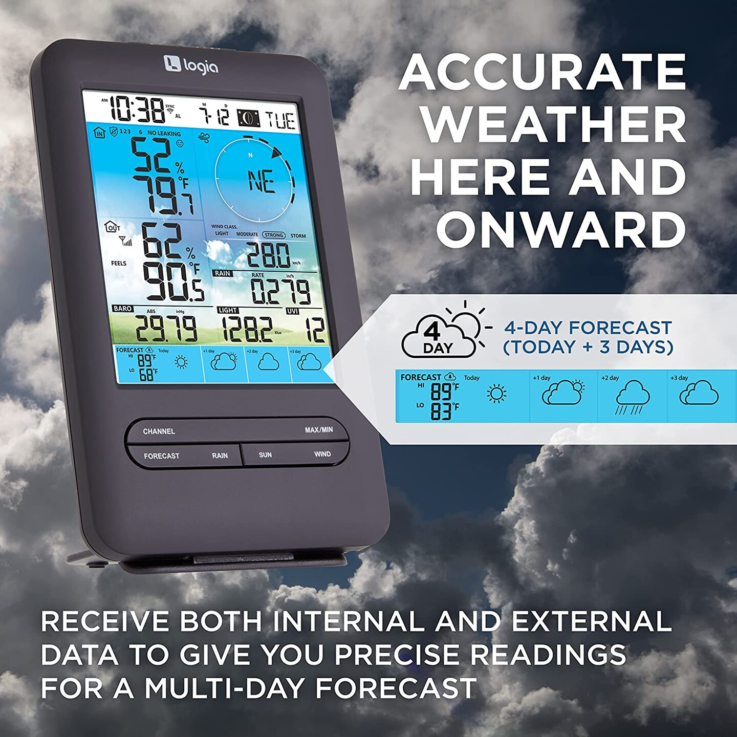Logia 7-in-1 Wireless Weather Station 5.5" with 3-Day Forecast
