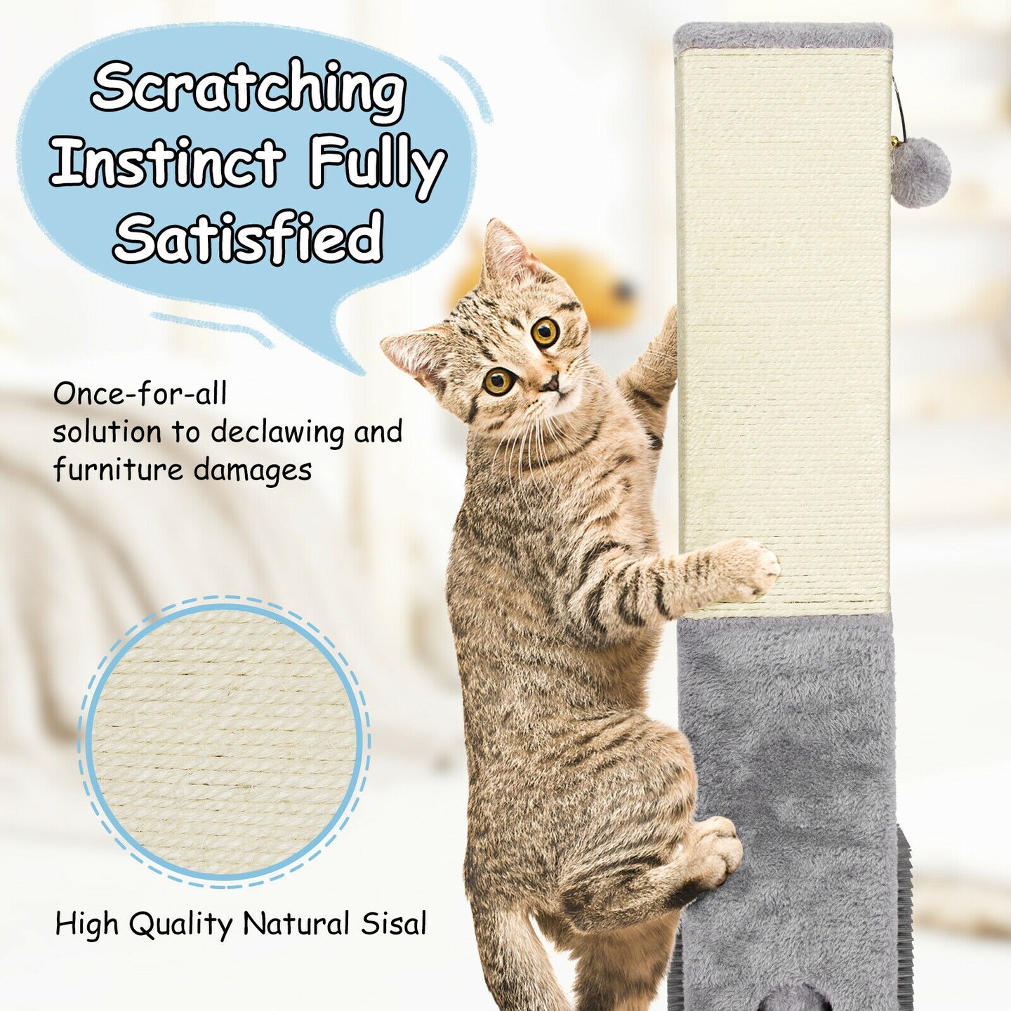 31&#x22; Tall Cat Scratching Post Claw Scratcher with Sisal Rope and 2 plush Ball