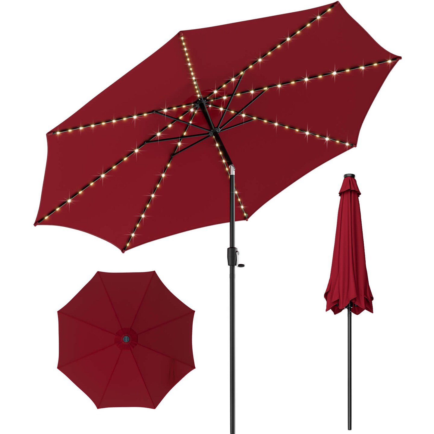 Patio Umbrella with 112 Solar Lights and Crank Handle