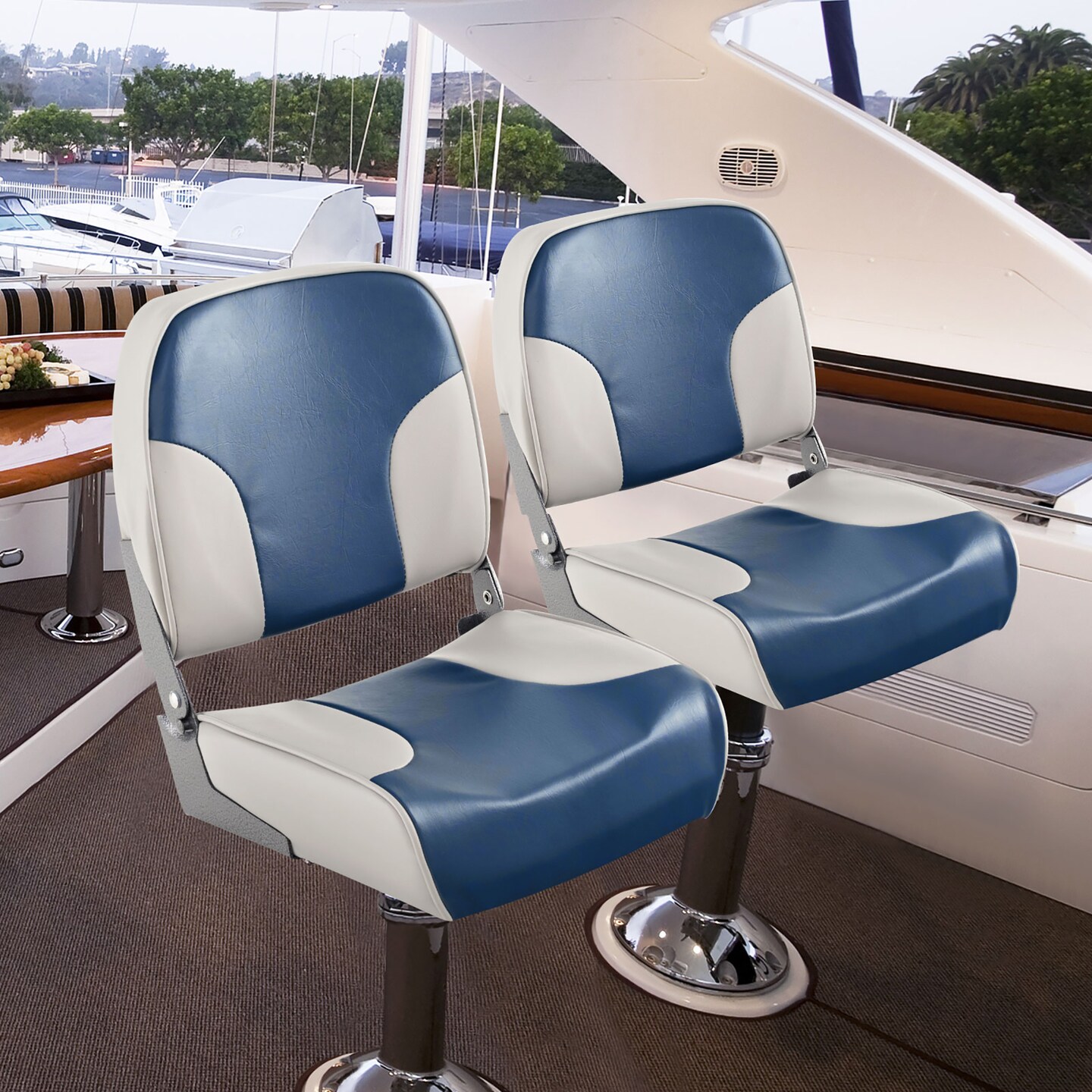 Costway 2-Piece Folding Boat Seat Set with Sponge Padding &#x26; Aluminum Hinges Low Back Blue