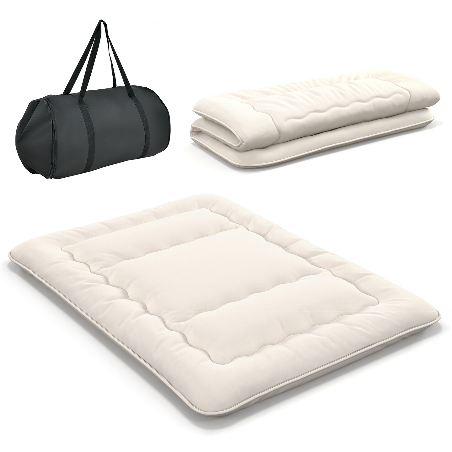 Costway Full/King/Queen/Twin Futon Mattress Japanese Floor Sleeping Pad Washable Cover Carry Bag Beige
