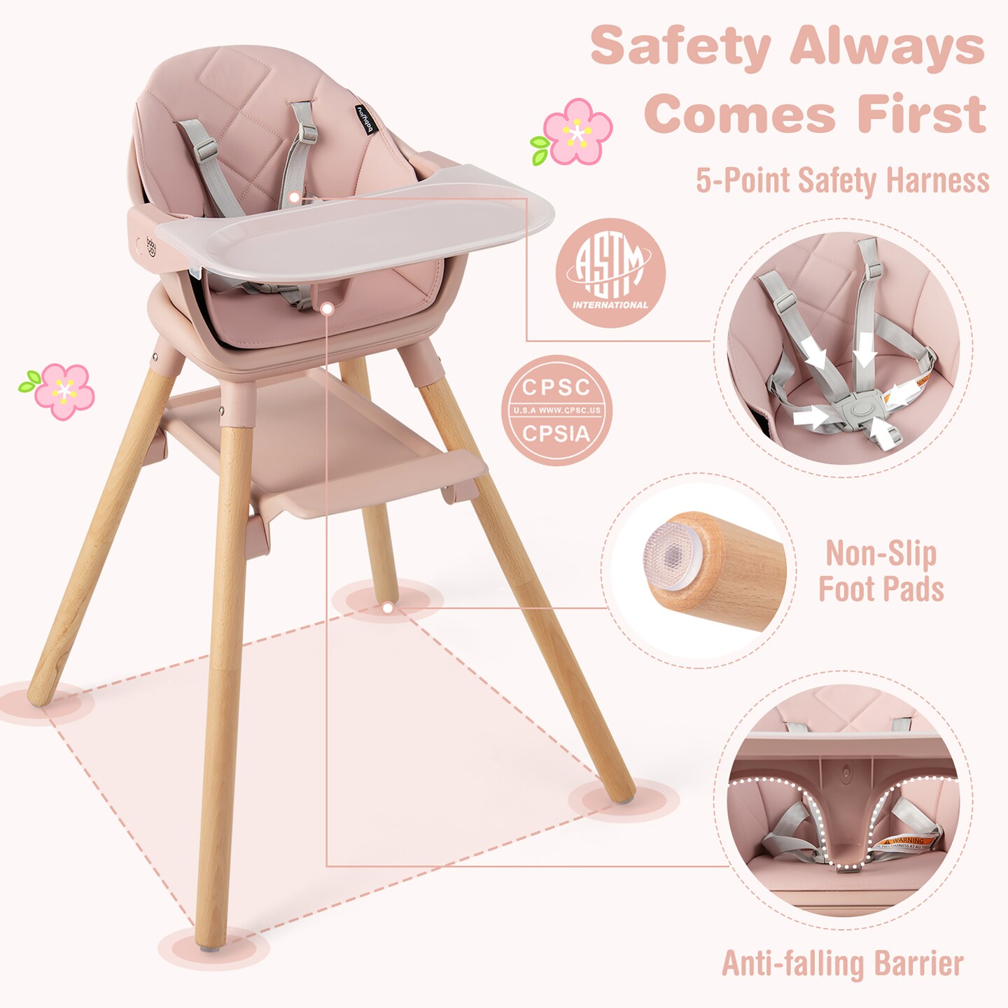 Costway 6-in-1 Convertible Wooden Baby Highchair Infant Feeding Chair with Removable Tray