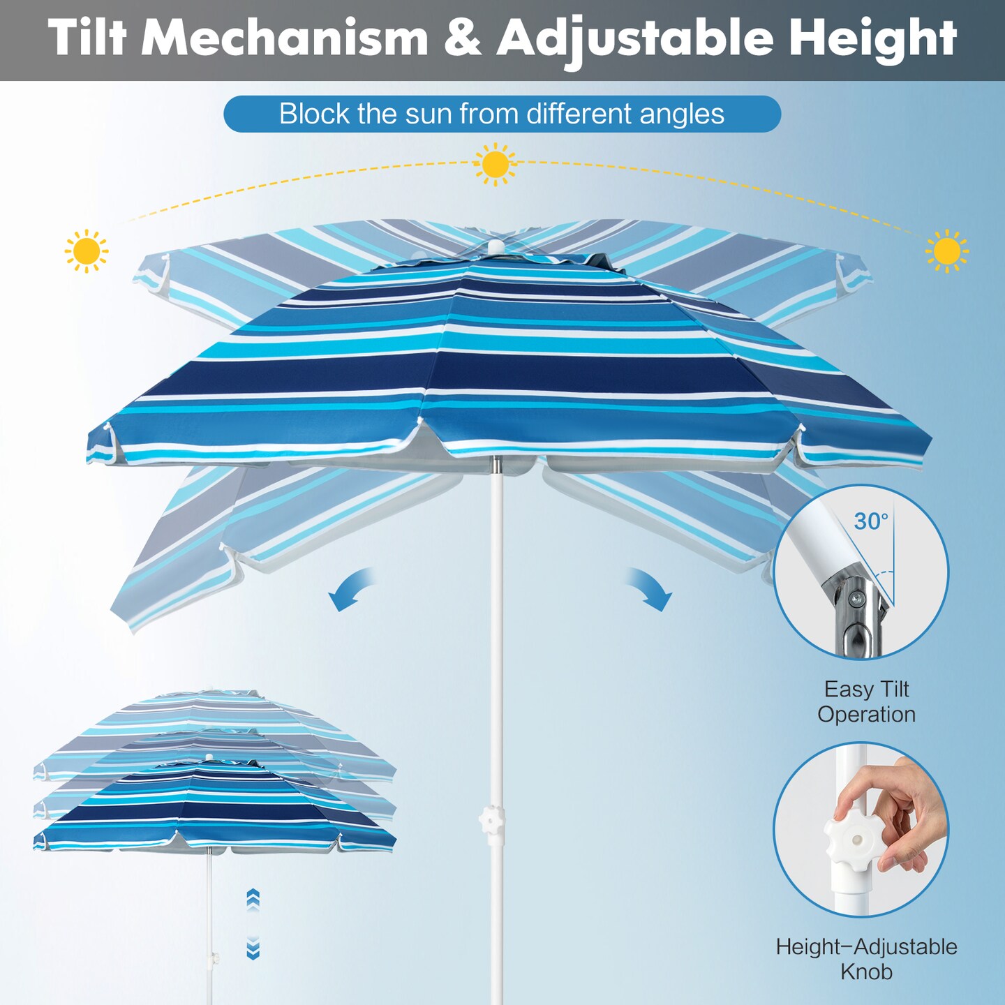 Patio Beach Umbrella with Cup Holder Table and Sandbag