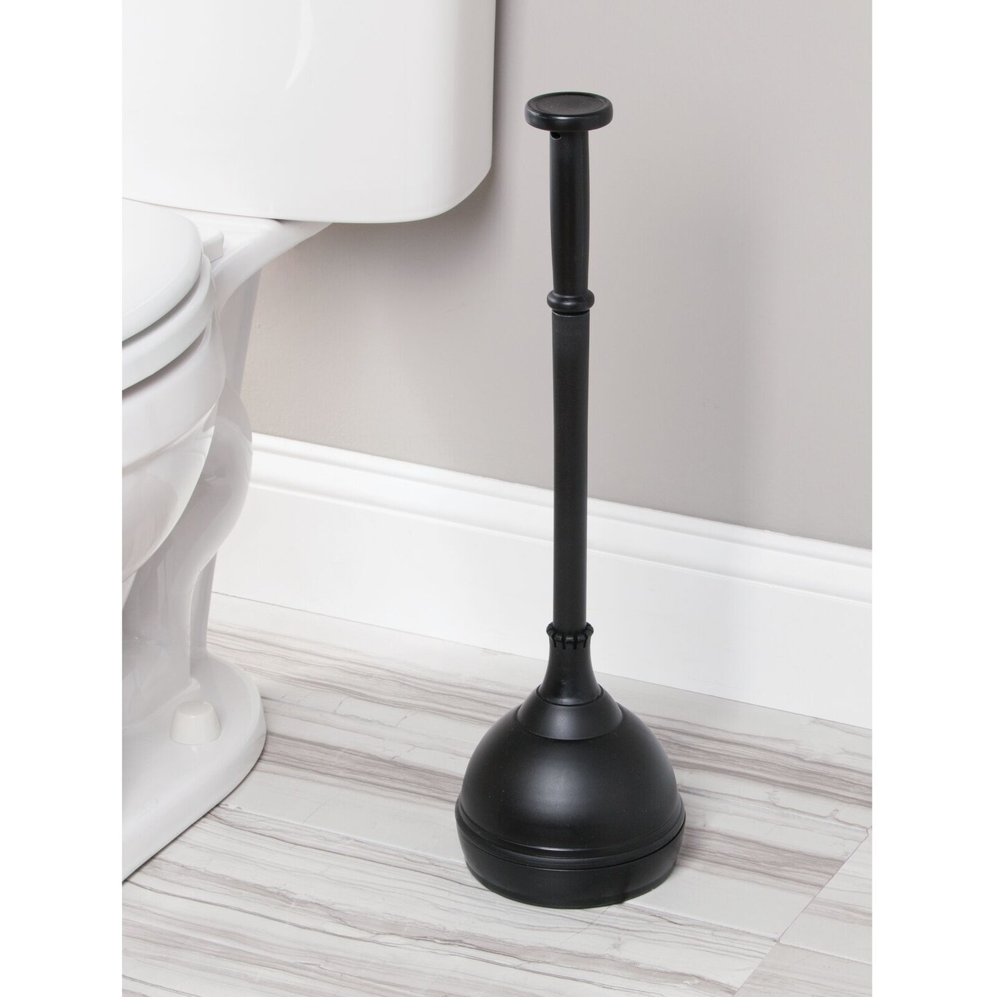 mDesign Plastic Lift and Lock Toilet Bowl Plunger with Holder