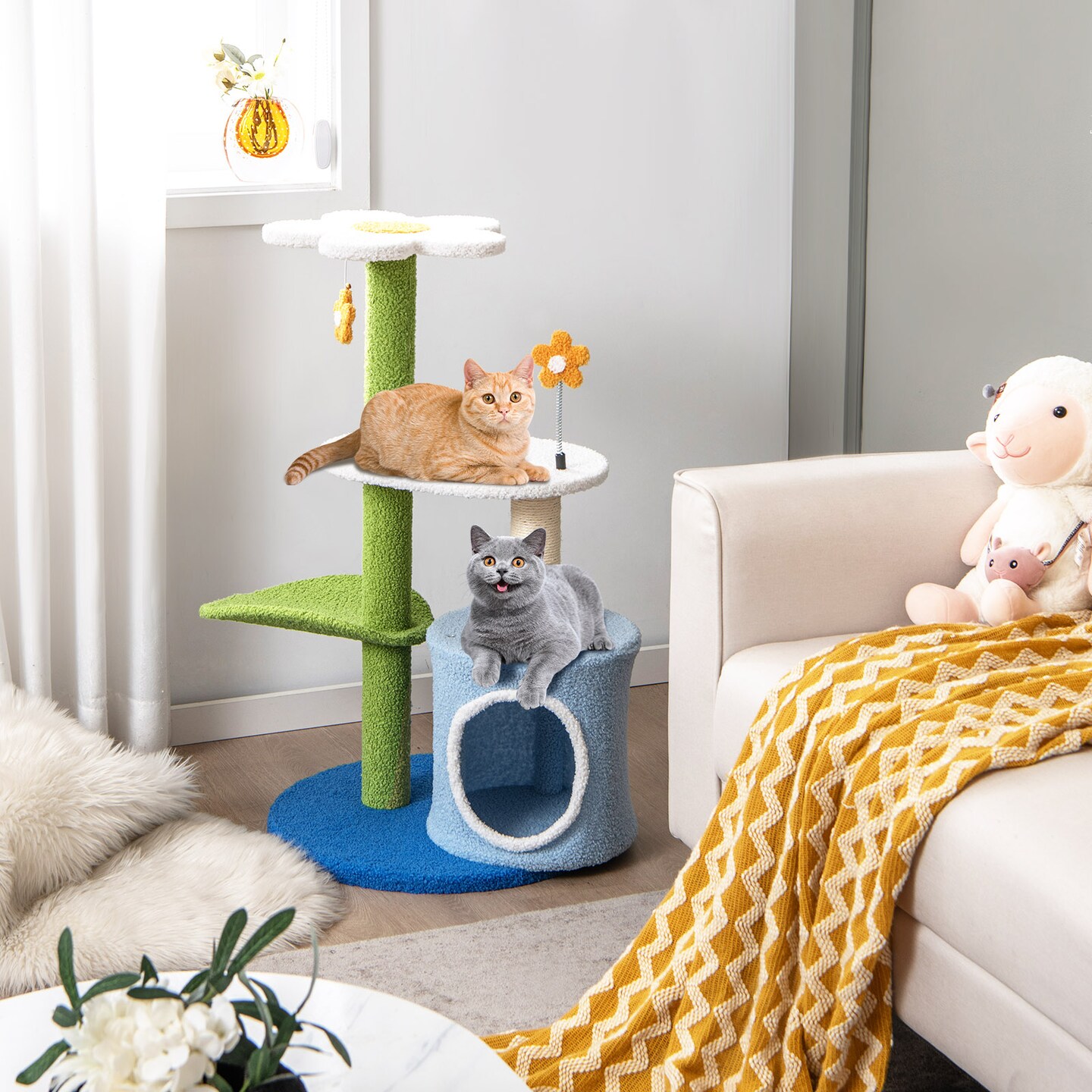 34.5 Inch 4-Tier Cute Cat Tree with Jingling Balls and Condo