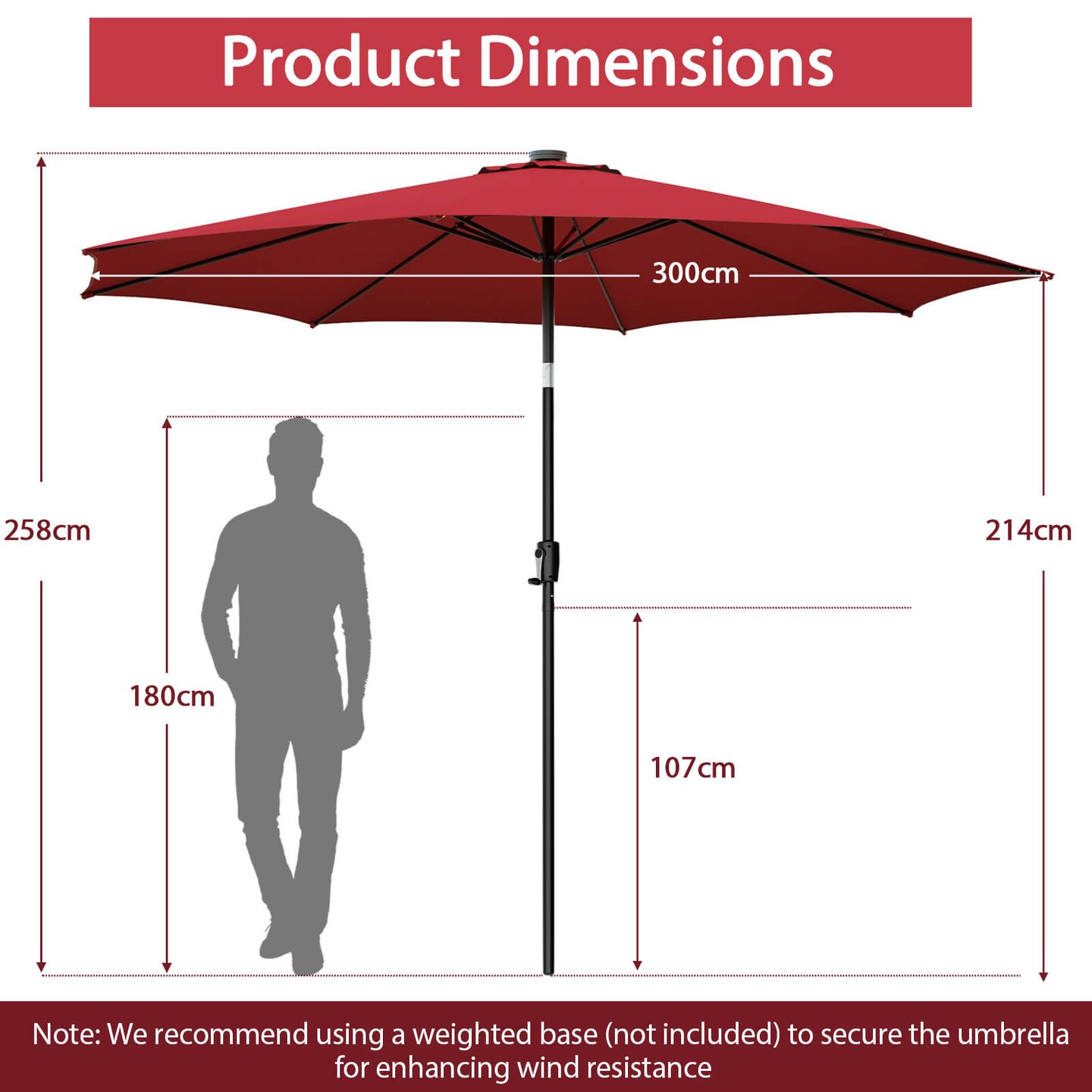 Patio Umbrella with 112 Solar Lights and Crank Handle