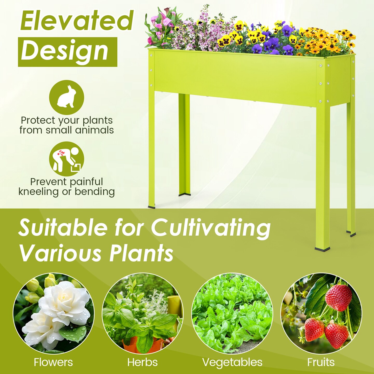 Costway 40" Raised Garden Bed with Legs Metal Elevated Planter Box Drainage Hole Backyard Green/Black