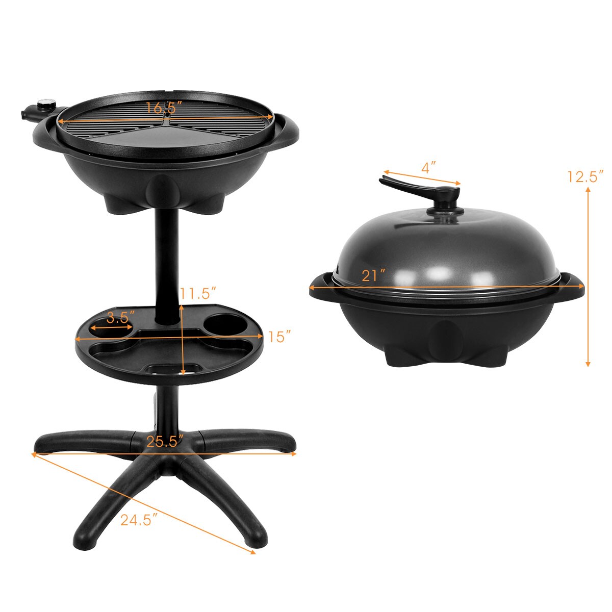 Aluminum Electric Grill with Hood, Non-Stick Plate and Condiment Tray