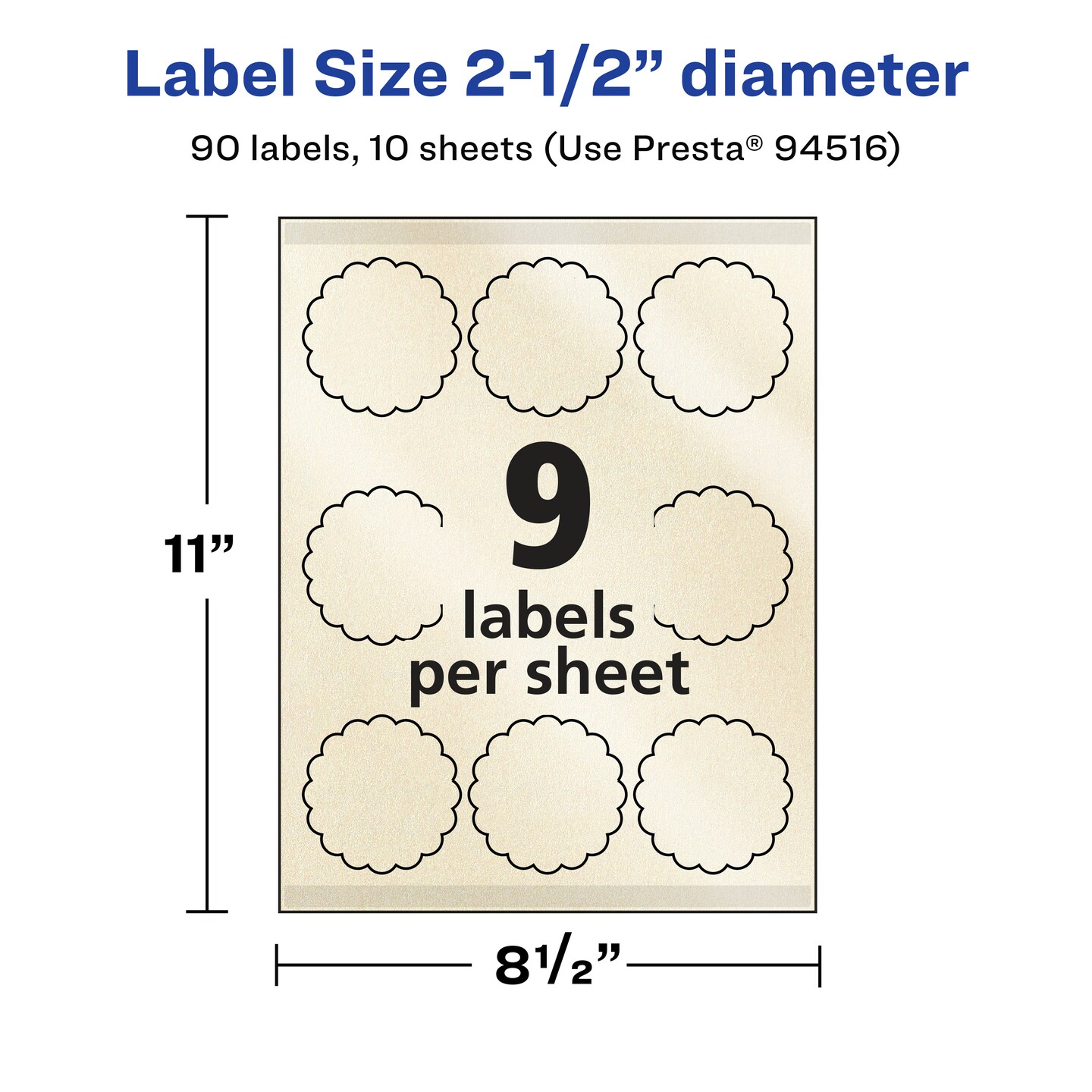 Avery Pearlized Ivory Round Scalloped Labels with Sure Feed Technology, Print-to-the-Edge, 2.5&#x22; diameter