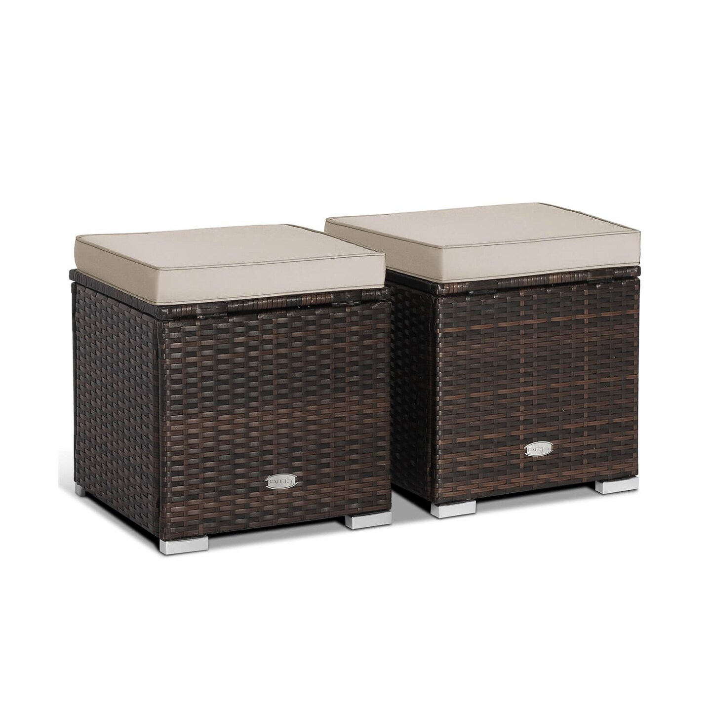 2 Pieces Patio Storage Ottoman with Removable and Washable Cushions