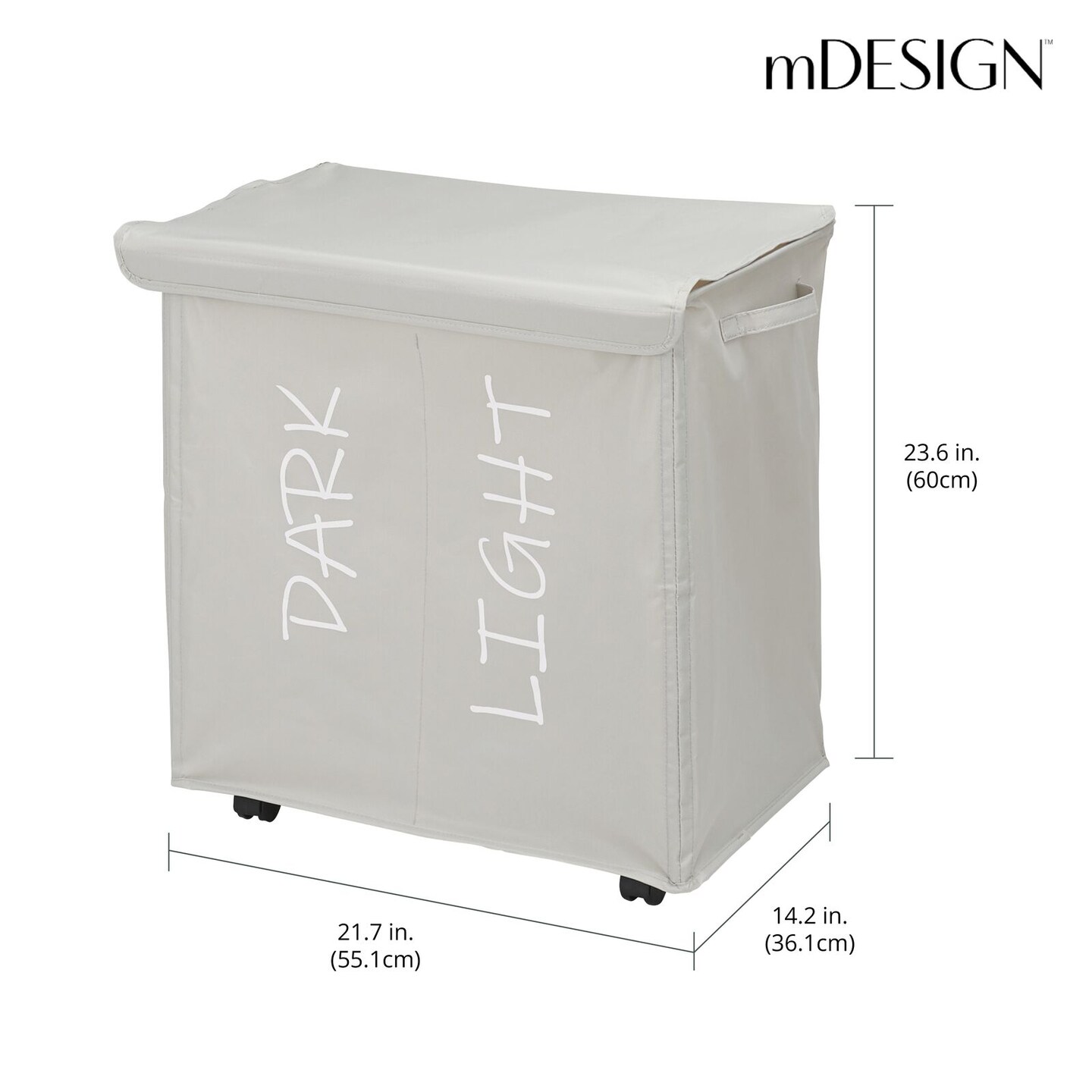 mDesign Divided Laundry Hamper Basket with Lid, Fabric Handles