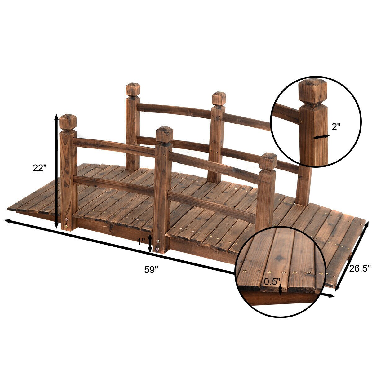 5&#x27; Wooden Garden Bridge Arc Stained Finish Footbridge Decorative