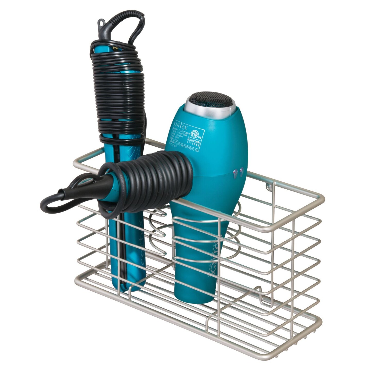 mDesign Steel Wall Mount Hair Dryer Storage Organizer Basket Holder
