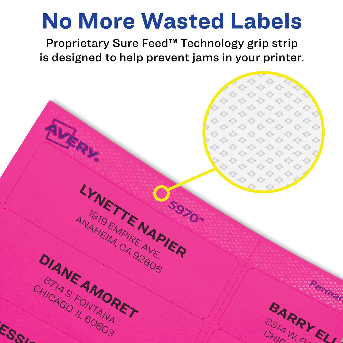 Avery Neon Address Labels with Sure Feed for Laser Printers, 1&#x22; x 2 5/8&#x22;, 750 Pink Labels (5970)