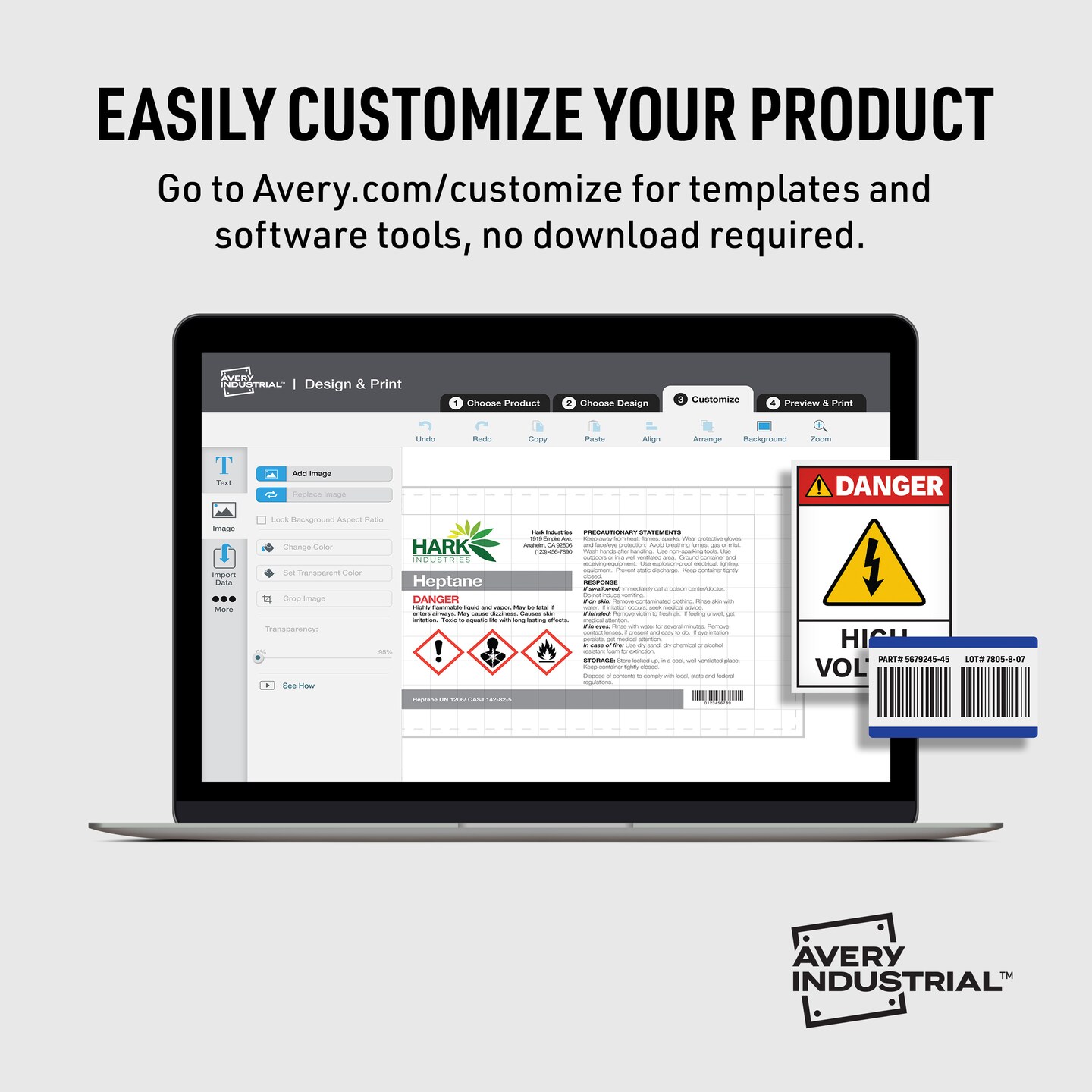 Avery Removable Label Safety Signs, 3-1/2&#x22; x 5&#x22;, Printable, Water/Chemical Resistant, 60 Labels (61514)