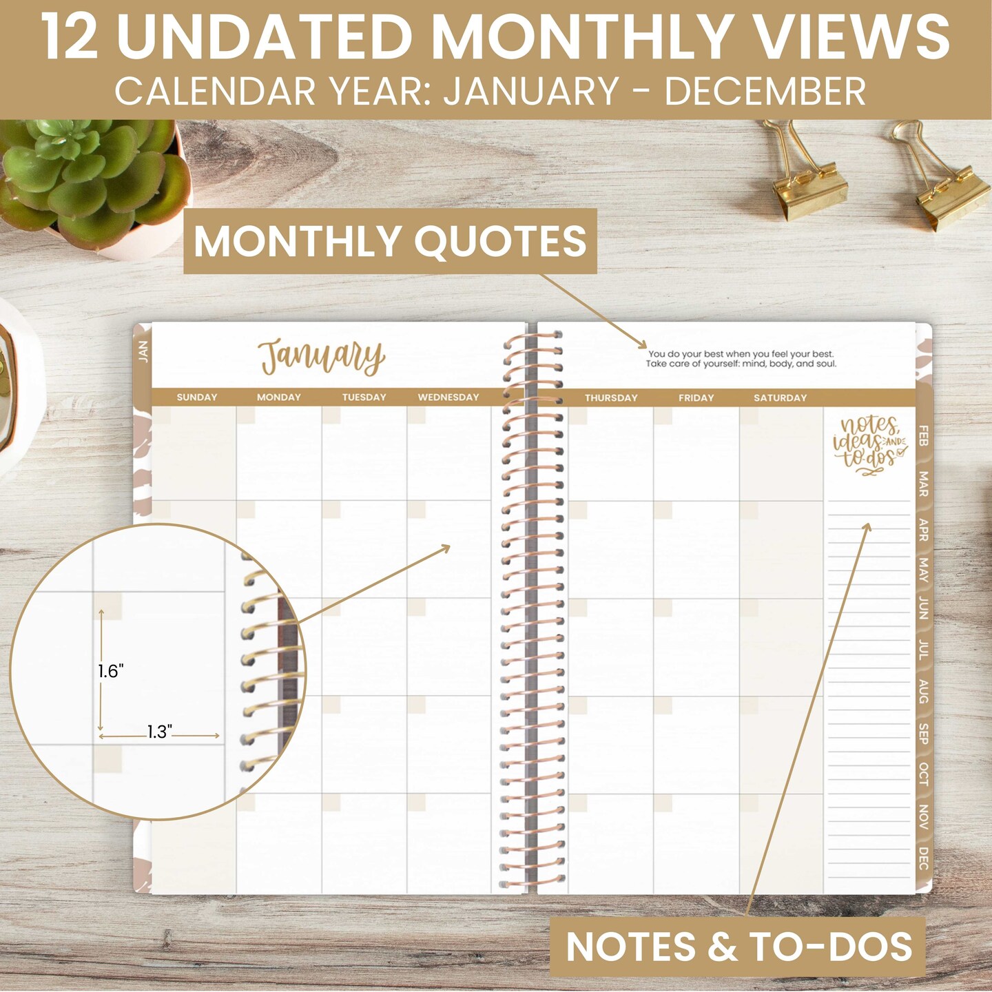 bloom daily planners Undated Soft Cover Planner, 5.5&#x22; x 8.25&#x22;, Tan Leopard