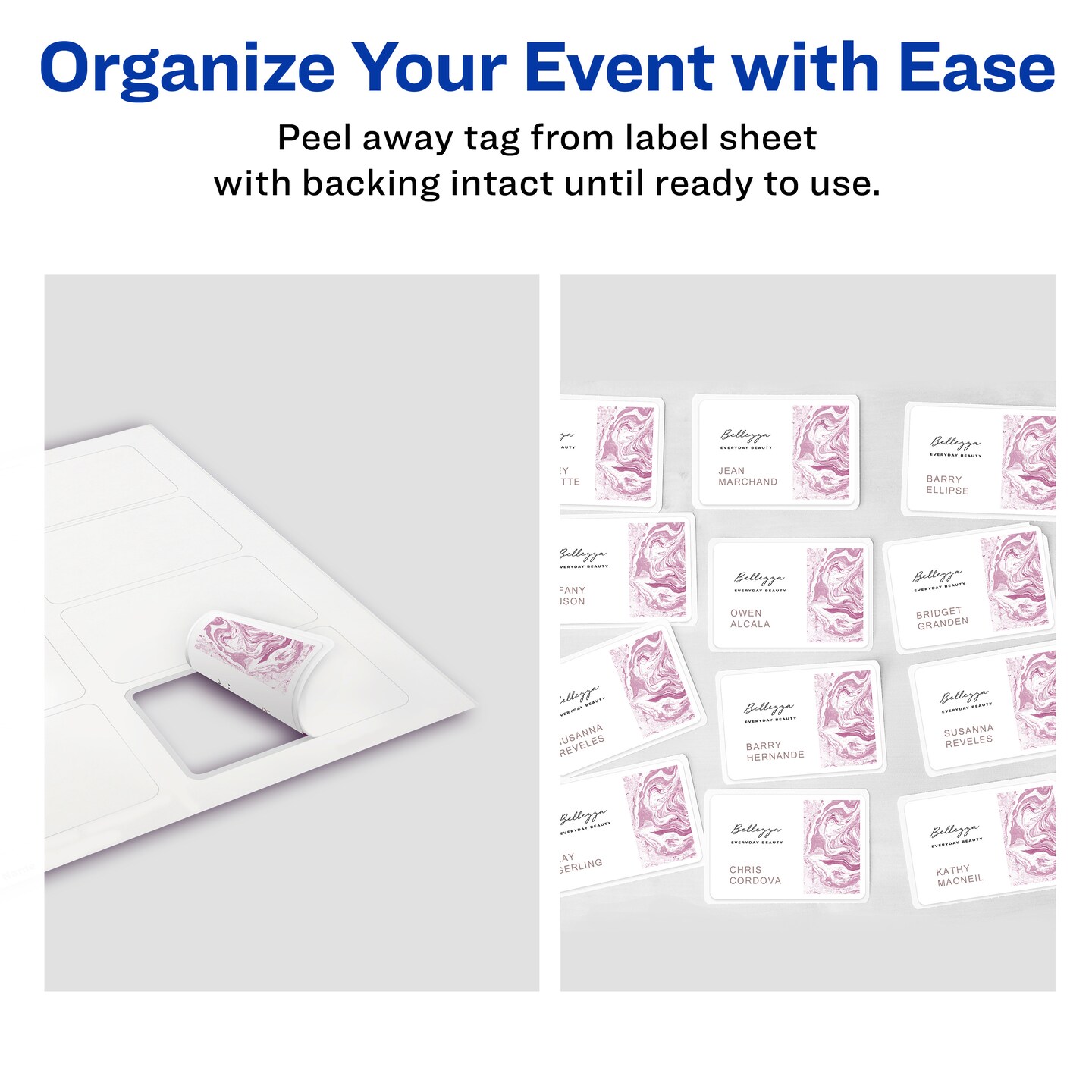 Avery Flexible Name Badges, 2-1/3" x 3-3/8", White with Blue Border, 400 per Pack, 2 Packs, 800 Removable Name Tag Stickers Total (01730)