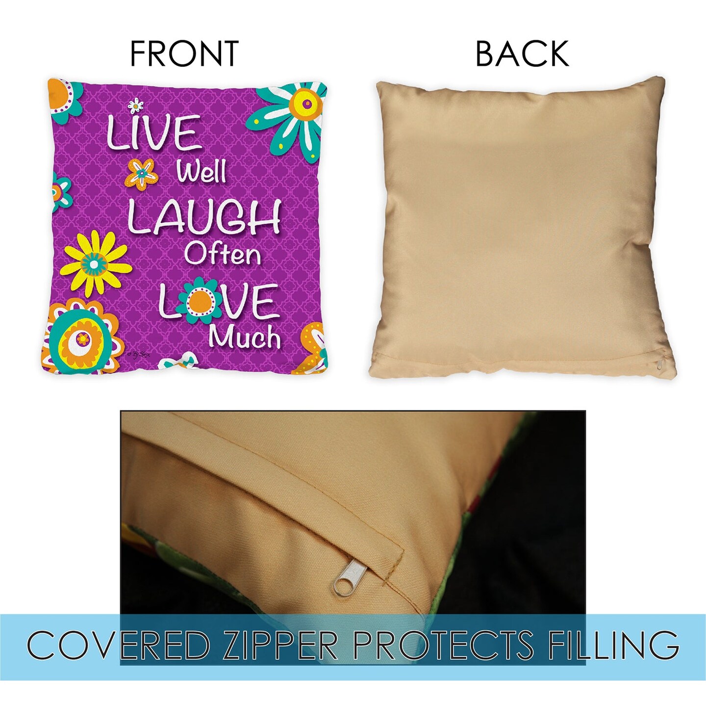 Live Laugh Love Decorative Live Laugh Love Indoor/Outdoor Pillow Cover (set of 2)
