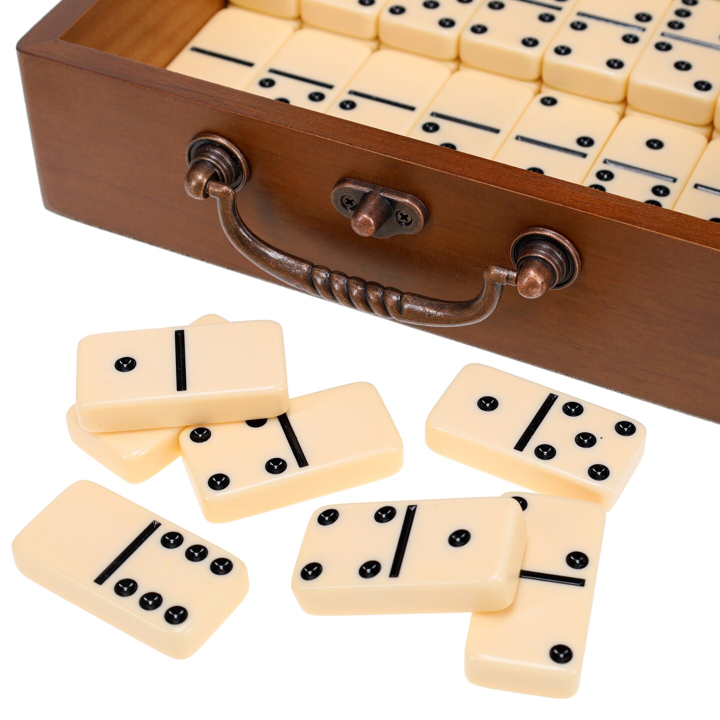 WE Games Double 6 Dominoes - Ivory with Wooden Treasure Box