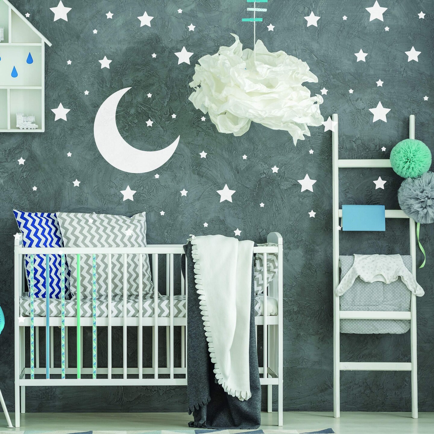 White Stars Stickers   Space Themed Bedroom Constellation Wallpaper Decor Decal   Star Moon Nursery Room Decals for Wall   220 Stickers