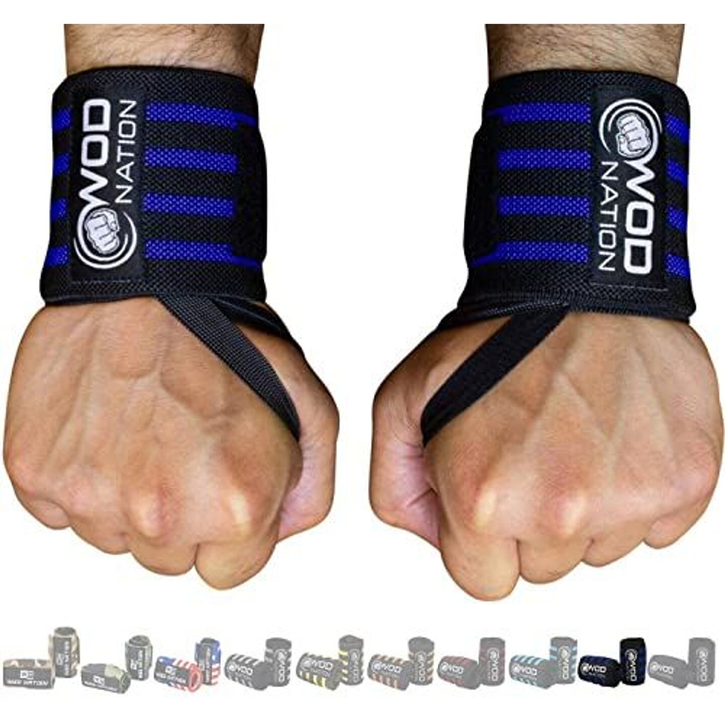WOD Nation Wrist Wraps &#x26; Straps for Gym &#x26; Weightlifting (18 inch) - Essential Weight Lifting Wrist Wraps &#x26; Gym Wrist Straps Support for Optimal Powerlifting Performance For Women &#x26; Men - Black/DK Blue