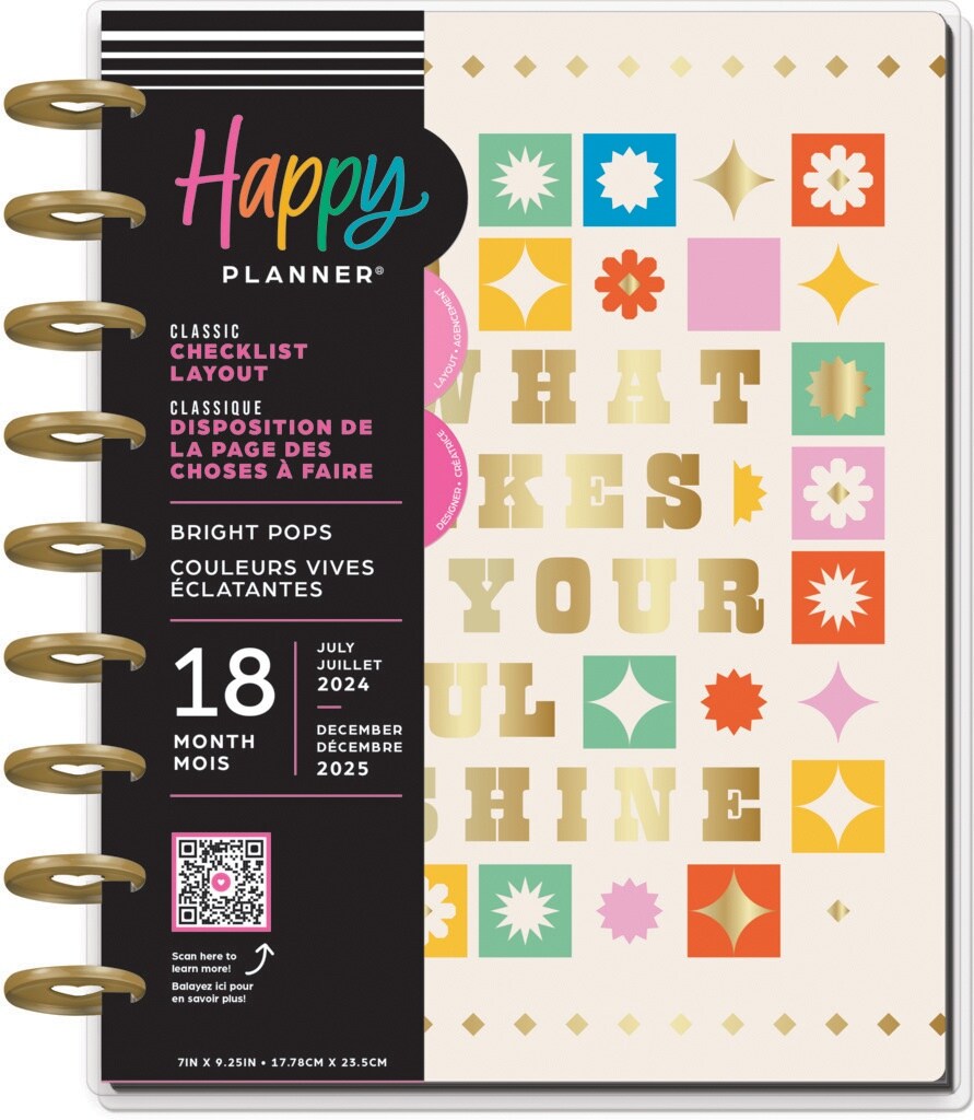 Happy Planner Classic 18-Month Planner-Bright Pops; July &#x27;24 - Dec &#x27;25