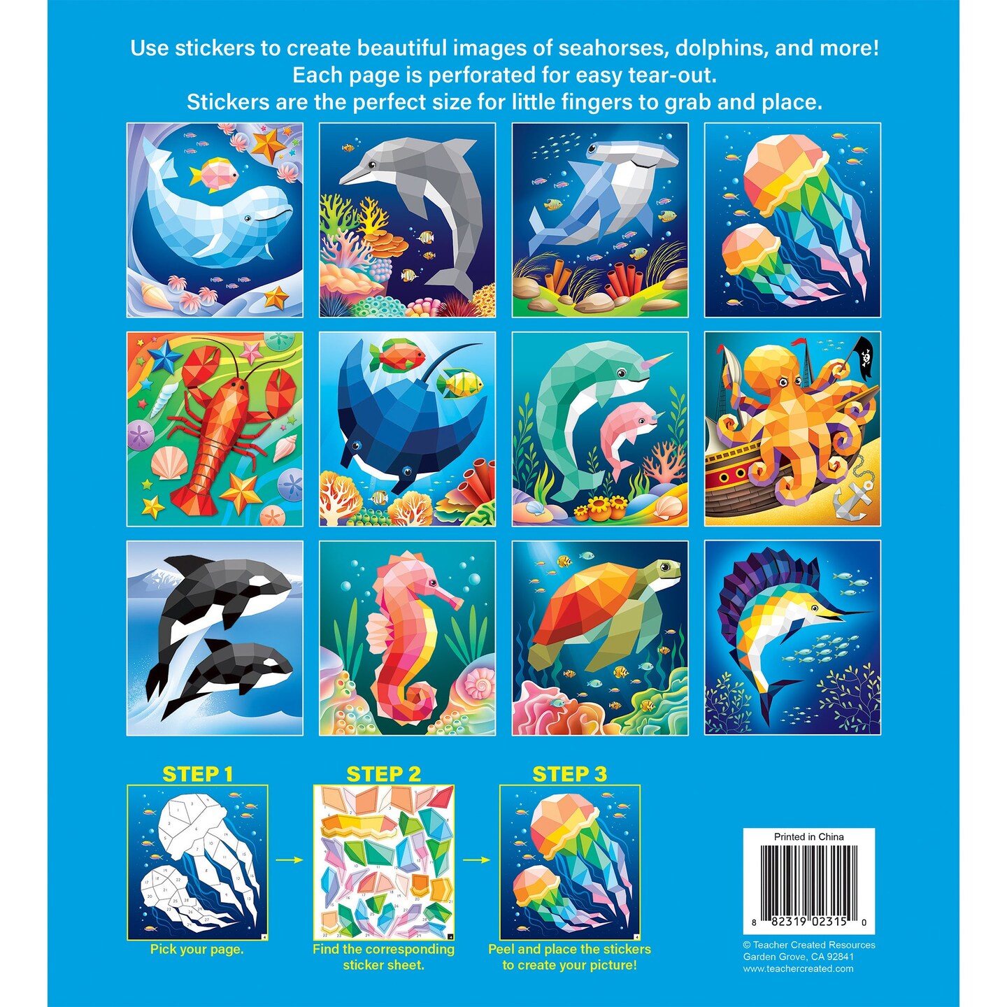 Ocean Life Modern Mosaics Stick to the Numbers Activity Book, Pack of 2