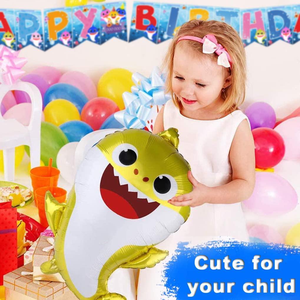 12 pcs Baby Shark Happy Birthday Party Supplies Set DOO Theme For Kids Shower and Children Birthdays Decorations Pack: 5 Balloons   5 Swirls   1 Banner   1 Background