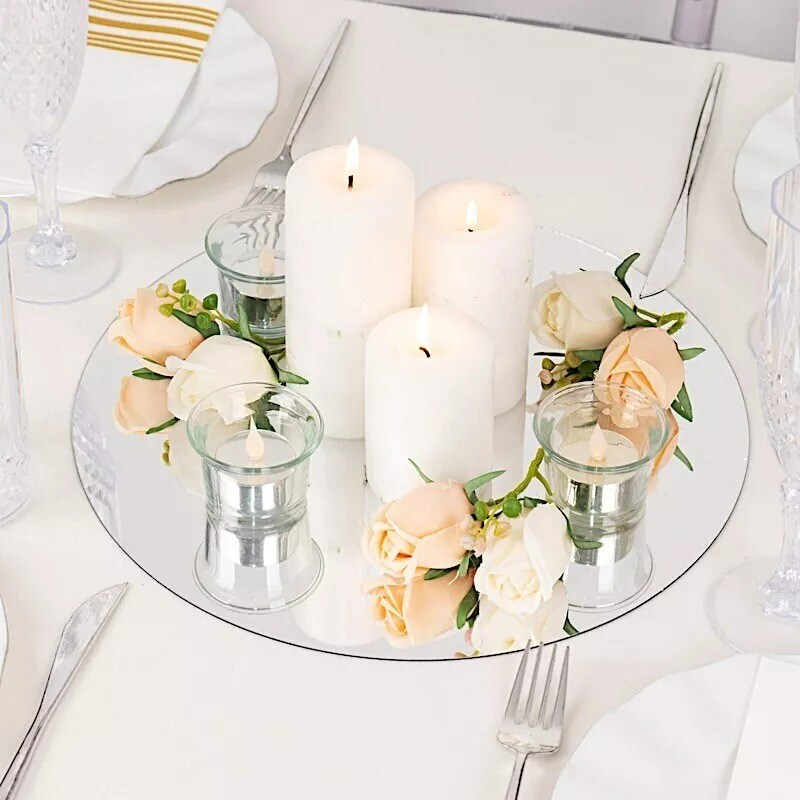 SILVER 10 Round 13&#x22; Decorative Mirror Plastic CHARGER PLATES